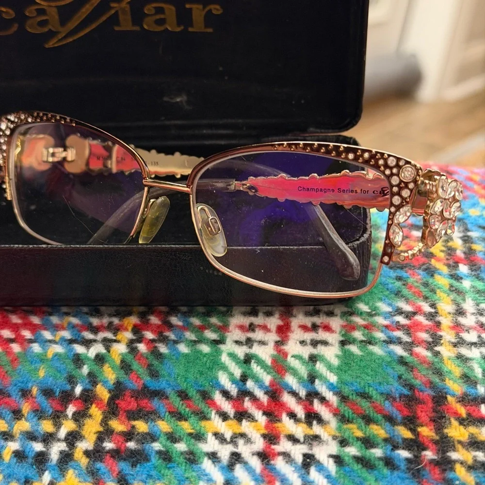 Champagne Women's Rhinestone Embellished Eyeglass Frames - Rose Gold